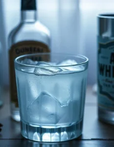 white whiskey, ice, glass