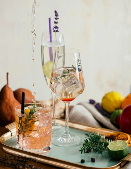 two glass of flavoured gins with plymouth gin as base