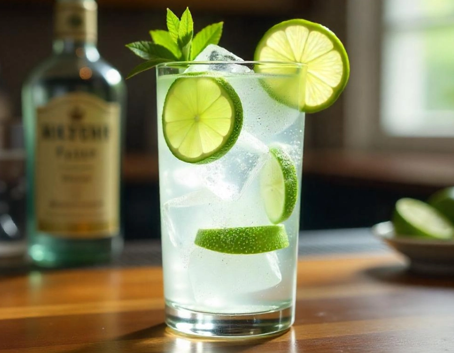 citrus and pepper gin and tonic in a glass