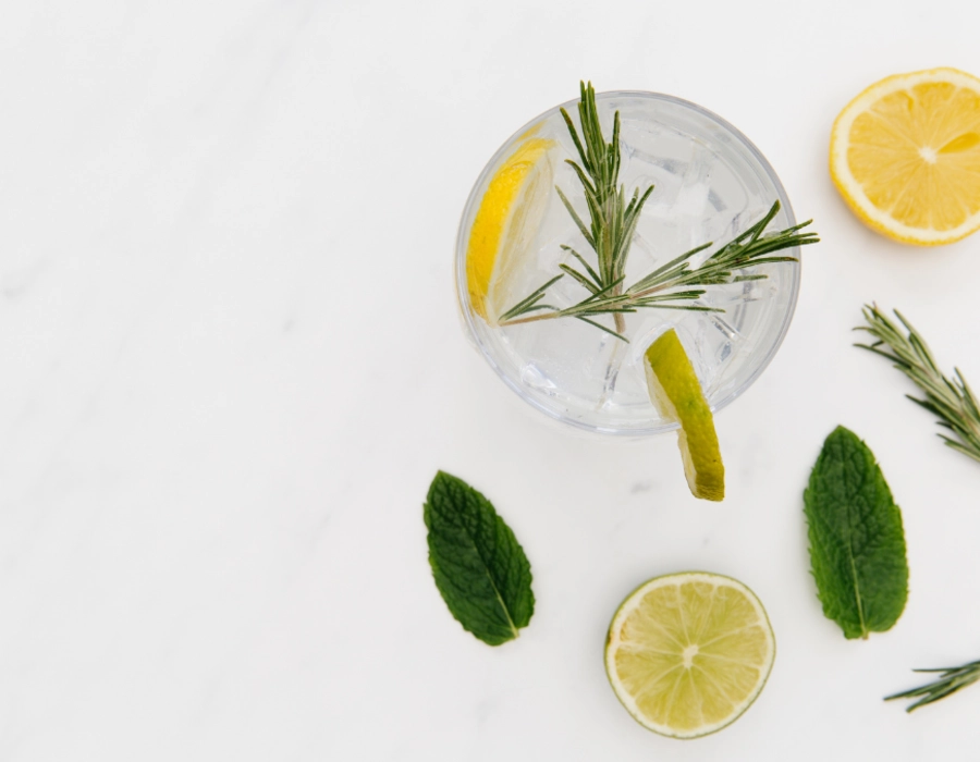 top view of gin and tonic