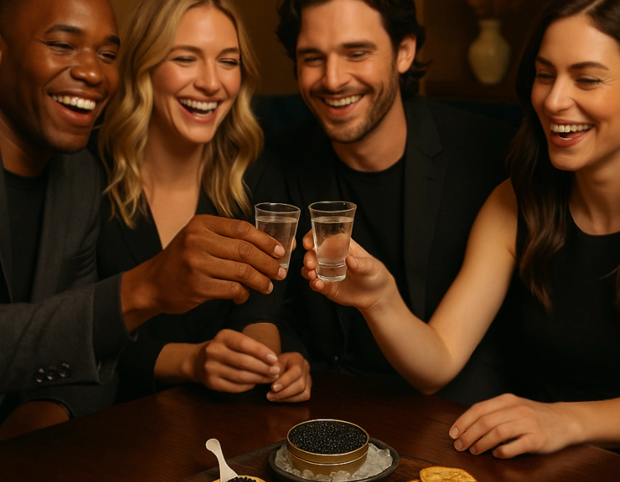guests enjoying a vodka caviar event