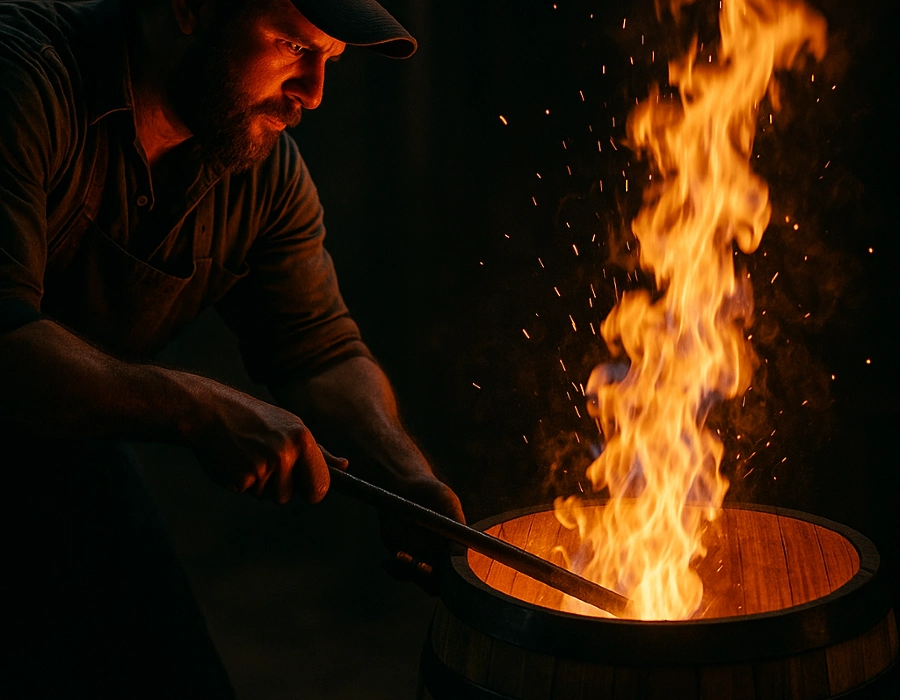 man barrel charring