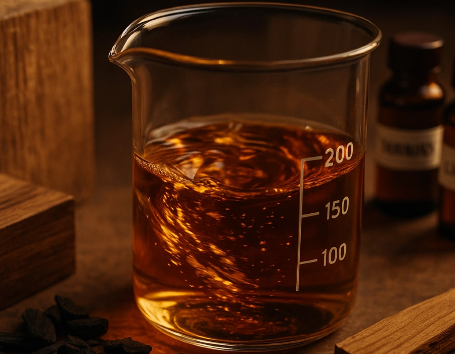 whiskey in a glass beaker