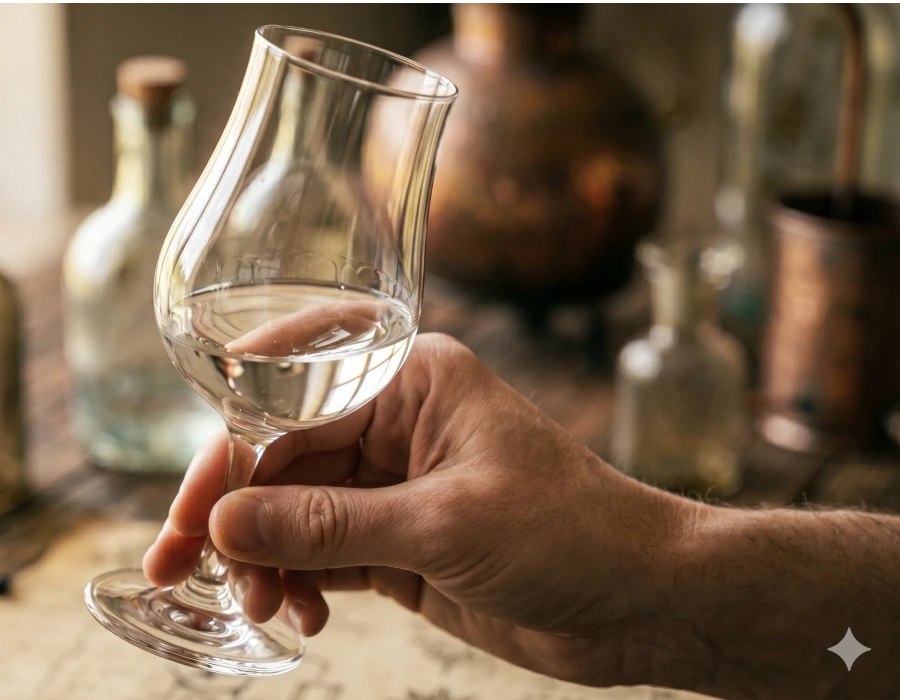 hand holding tulip glass