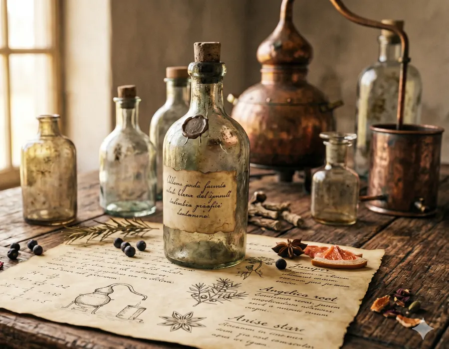vintage looking bottles on table