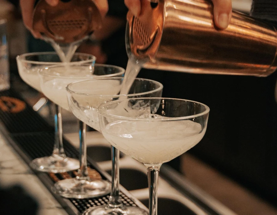 cocktails in a row at Hush and Whisper bar