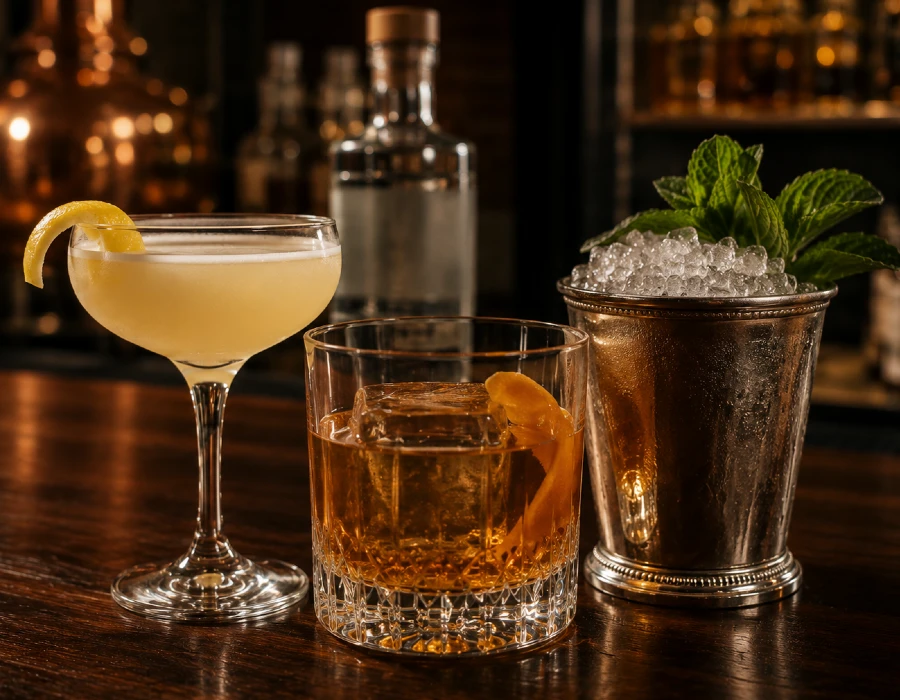 new york sour and other cocktails on bar counter