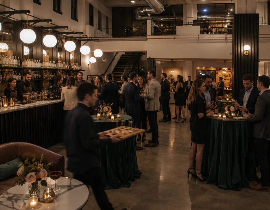 party at hush and whisper with wait staff behond bar