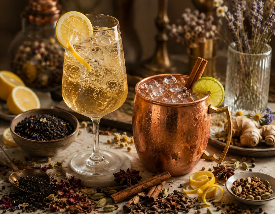 Earl Grey Spritz and chai Spice Mule cocktails