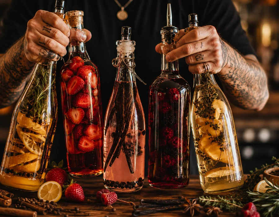 barman picking up vodka infusions