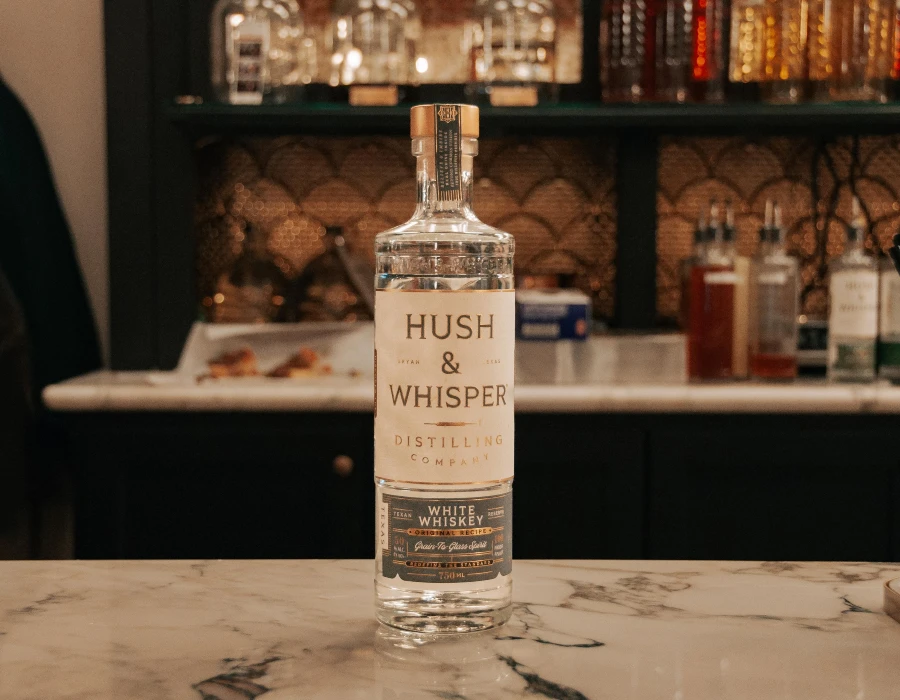 bottle of hush and whisper white whiskey