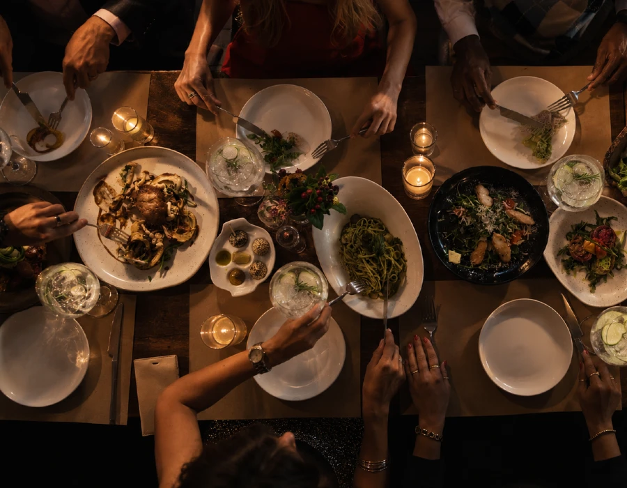 dinner party table from above