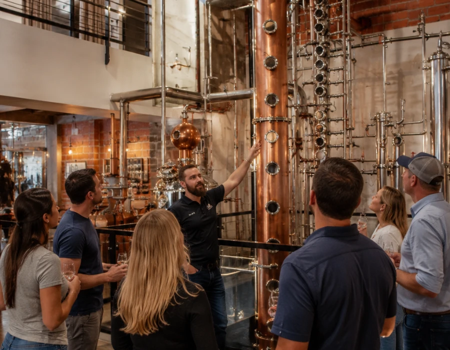 group tour in action at distillery