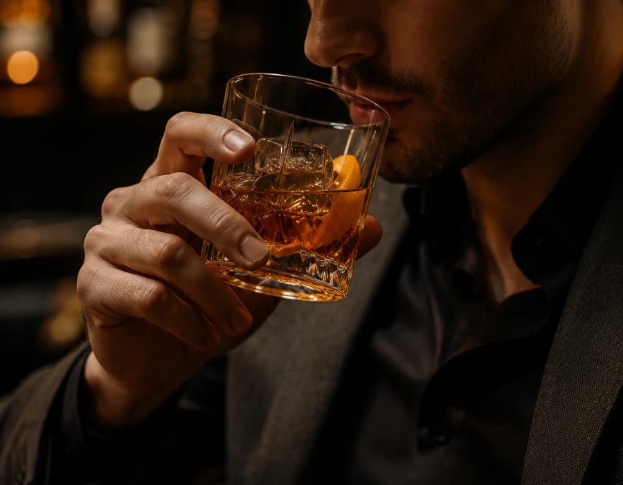 man drinking an old fashioned