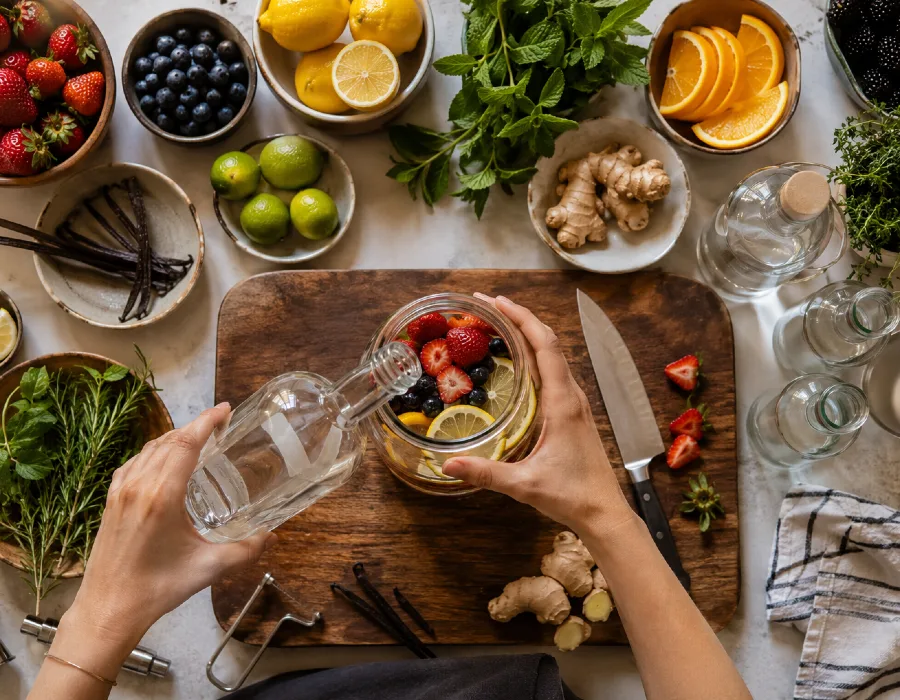 person busy infusing vodka with fruit