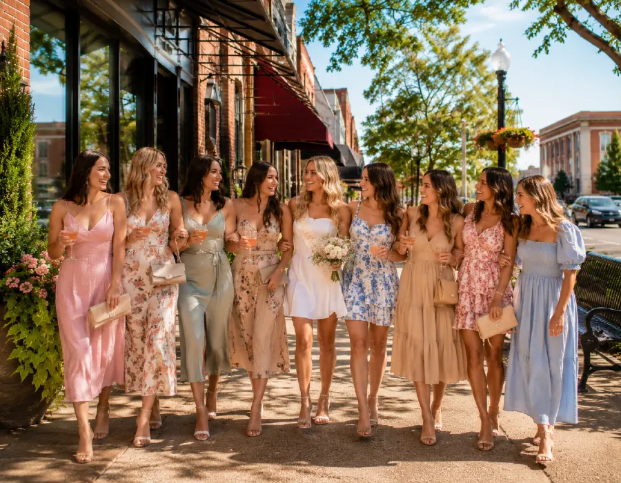 group of women walking down the street