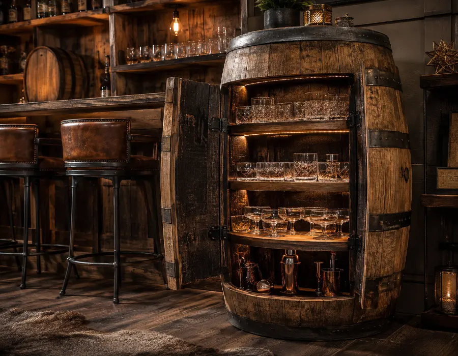 whiskey barrel cabinet