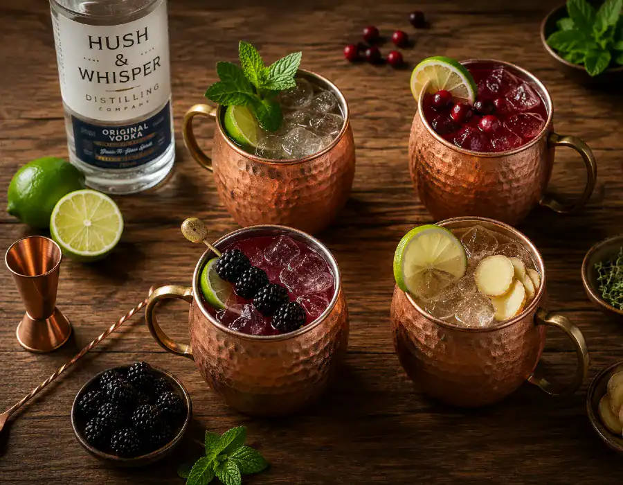 fruity vodka cocktails in copper mugs