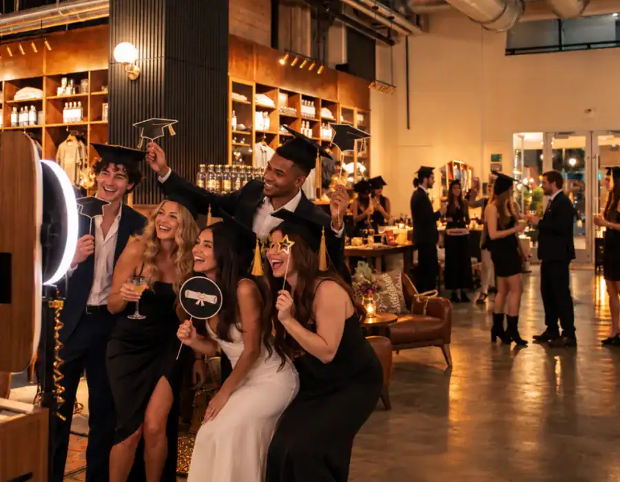 graduates posing for photo at hush and whisper