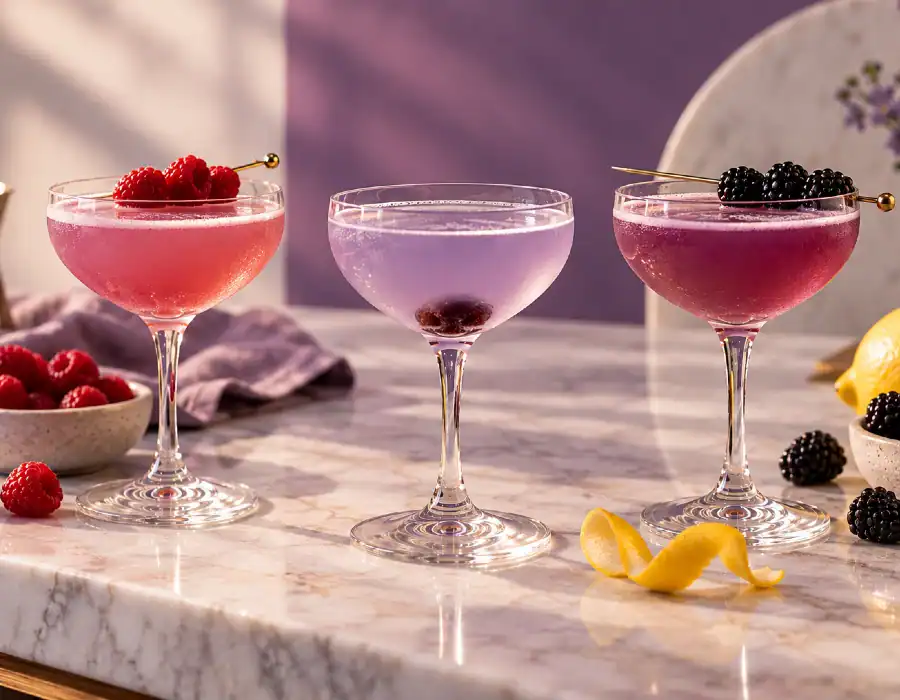 aviation cocktail with berries as garnish